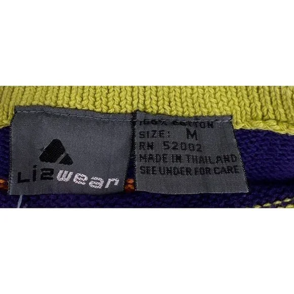 Lizwear Vintage Multicolor Striped 3/4 Sleeves Sweater Women's Size Medium - Picture 3 of 4